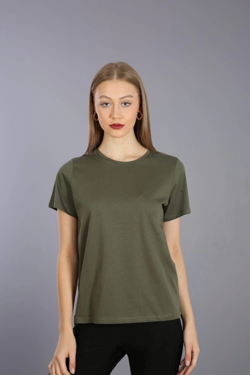 Slim Fit Yuvarlak Yaka Basic T-shirt Haki