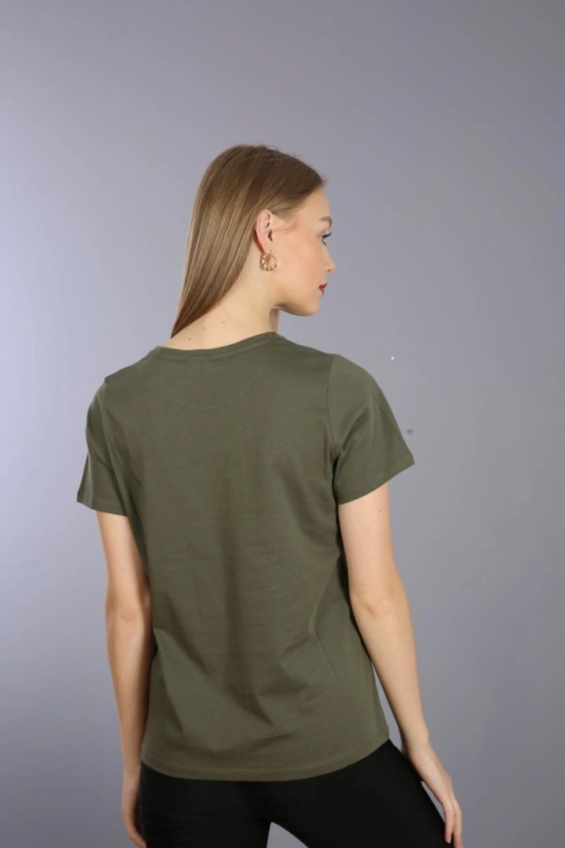 Slim Fit Yuvarlak Yaka Basic T-shirt Haki