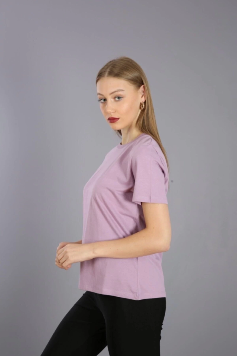 Slim Fit Yuvarlak Yaka Basic T-shirt Lila
