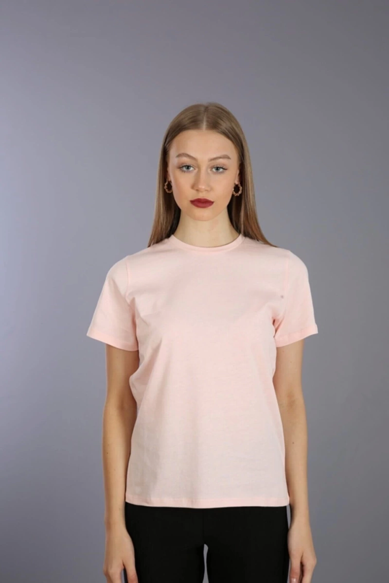 Slim Fit Yuvarlak Yaka Basic T-shirt Toz Pembe