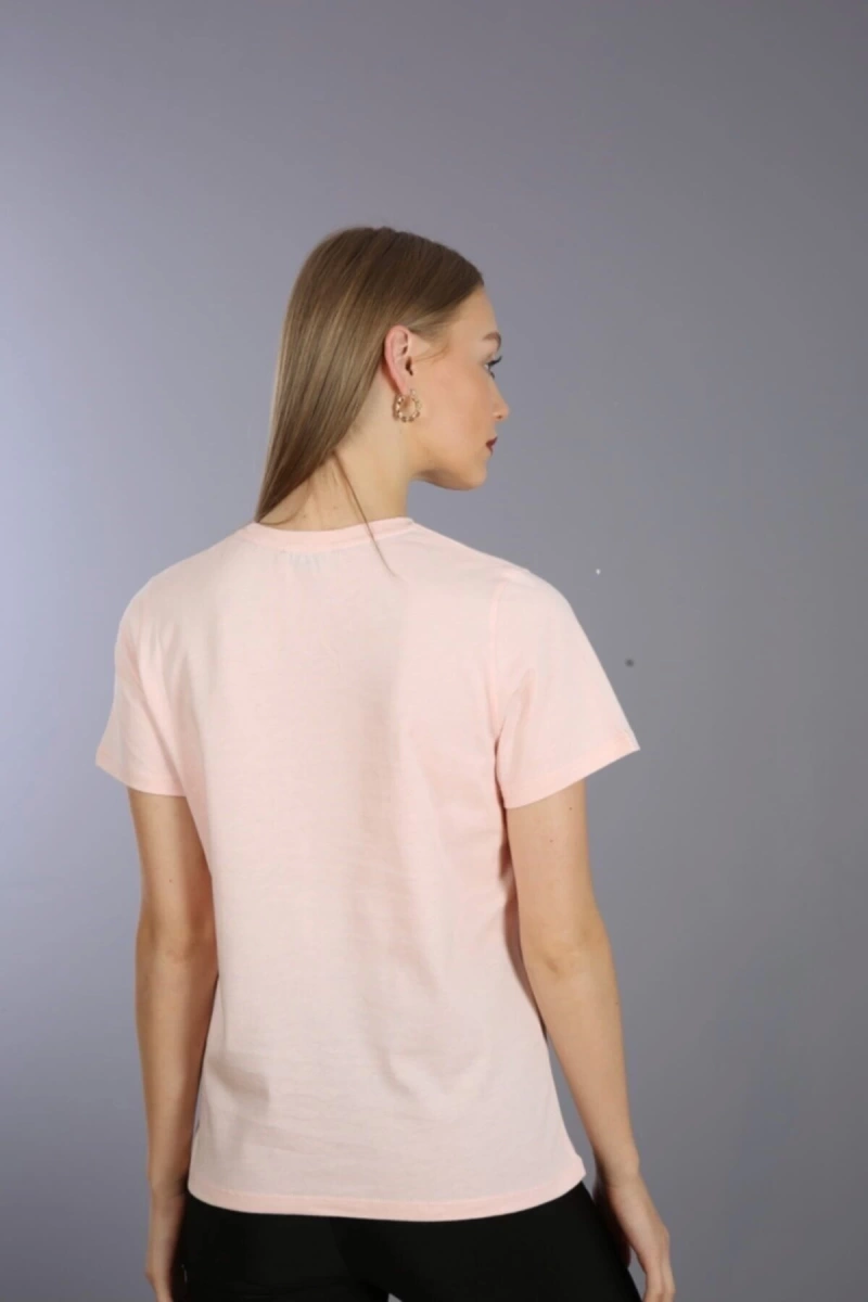 Slim Fit Yuvarlak Yaka Basic T-shirt Toz Pembe