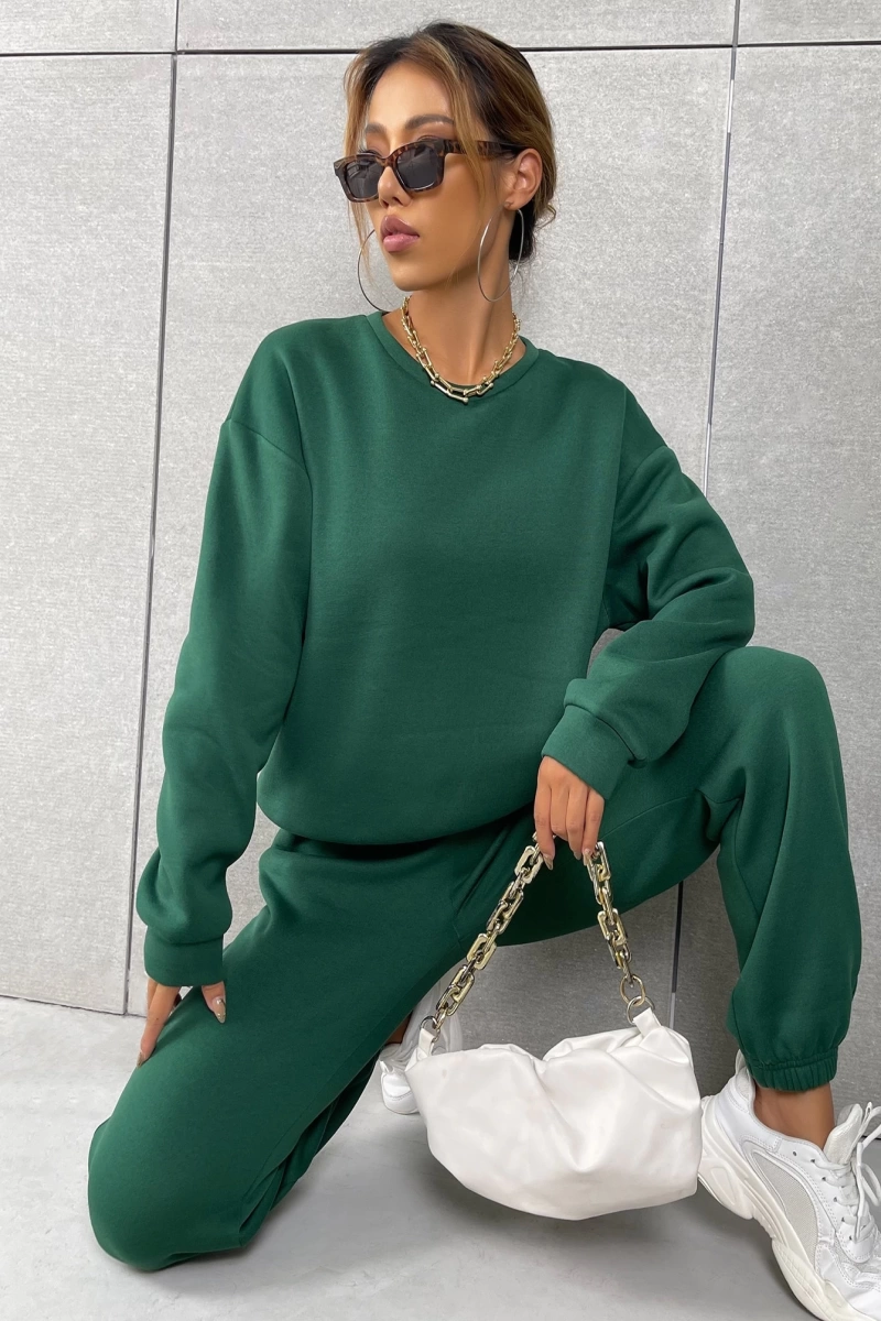 Solid Düşük Omuz Sweatshirt & Eşofman Altı
