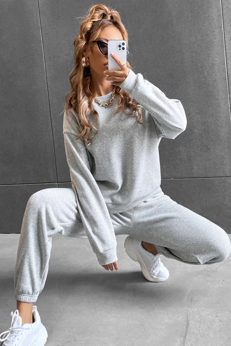 Solid Düşük Omuz Sweatshirt & Eşofman Altı