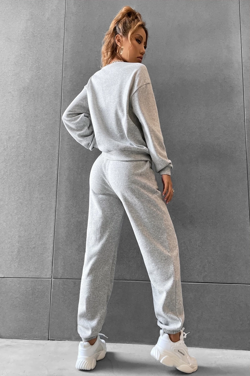 Solid Düşük Omuz Sweatshirt & Eşofman Altı