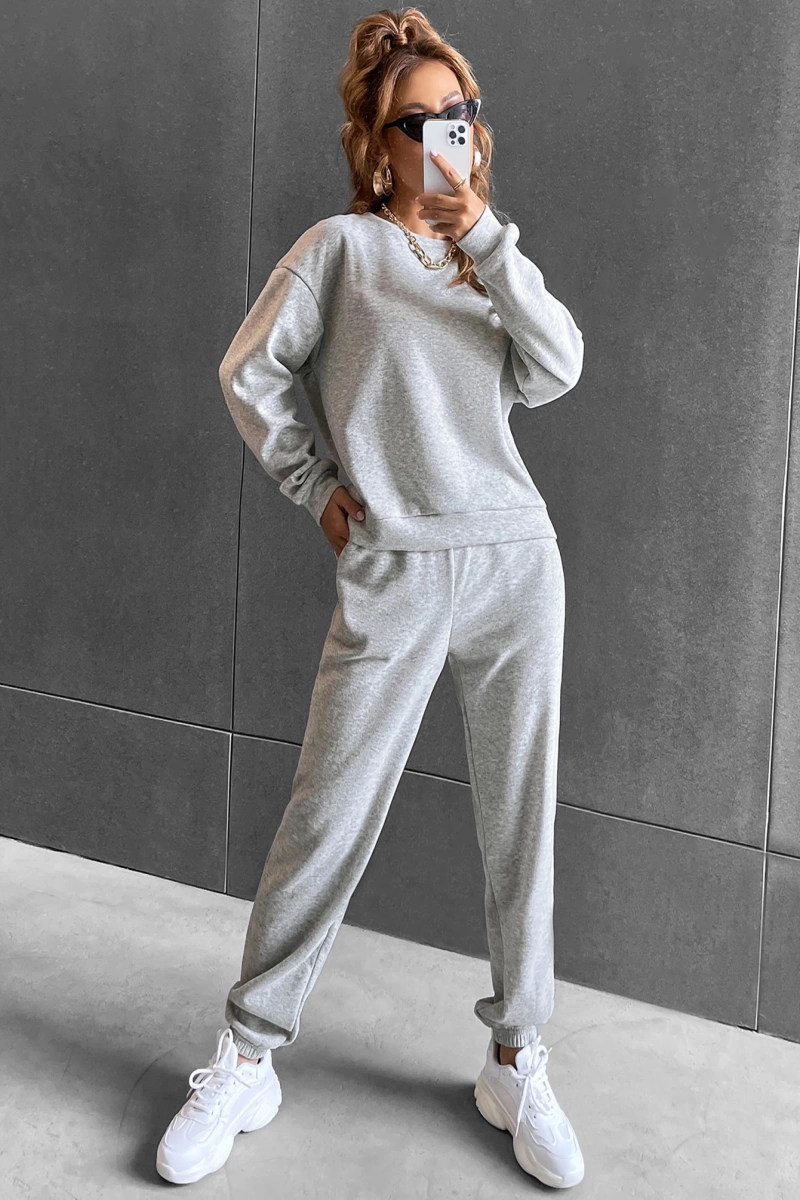 Solid Düşük Omuz Sweatshirt & Eşofman Altı