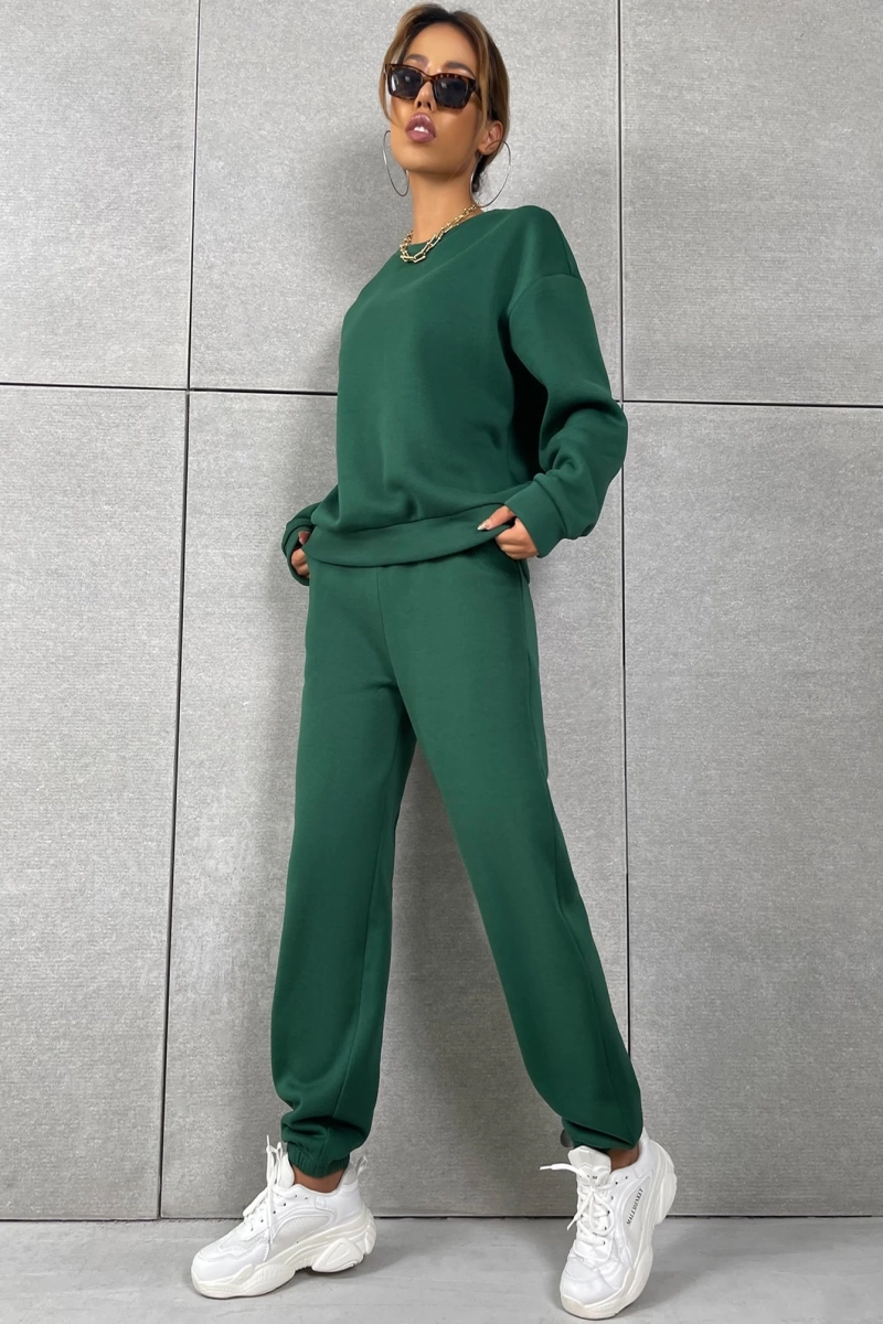 Solid Düşük Omuz Sweatshirt & Eşofman Altı