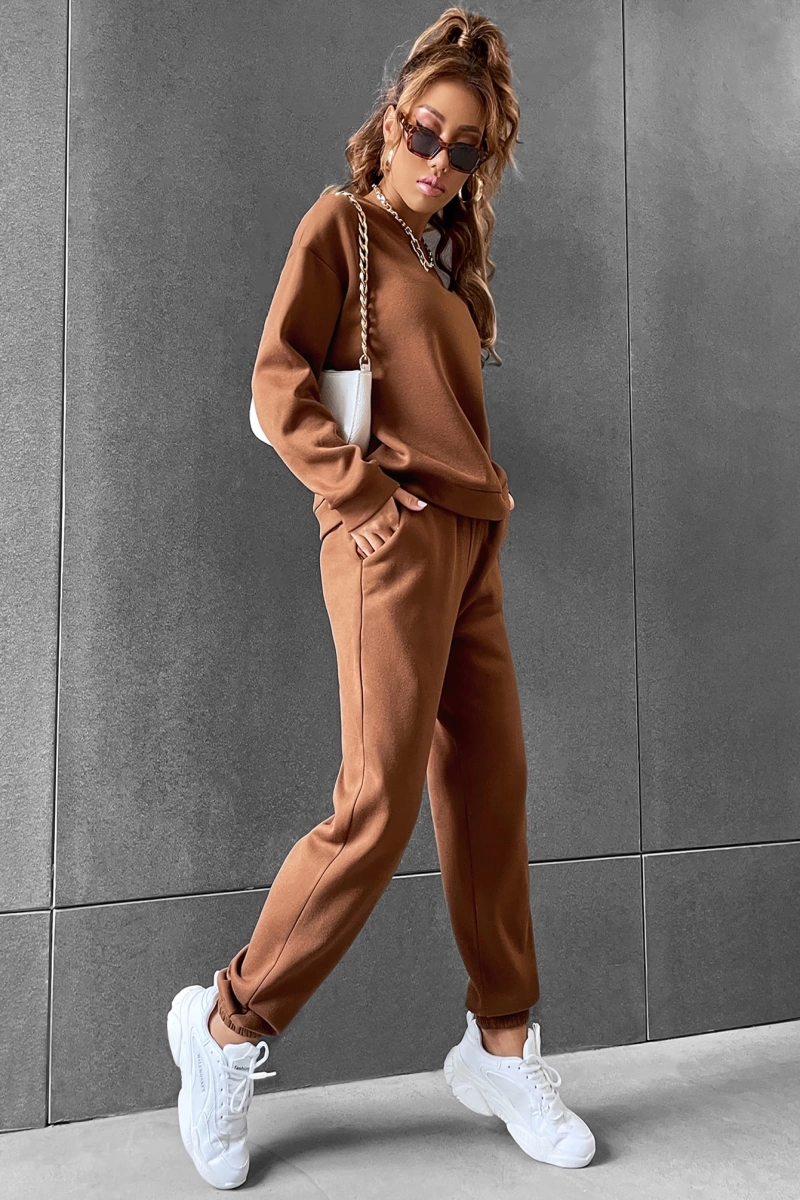 Solid Düşük Omuz Sweatshirt & Eşofman Altı
