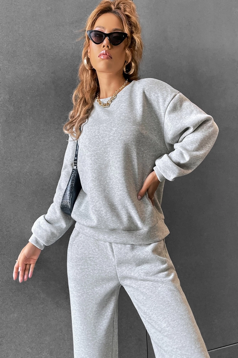 Solid Düşük Omuz Sweatshirt & Eşofman Altı