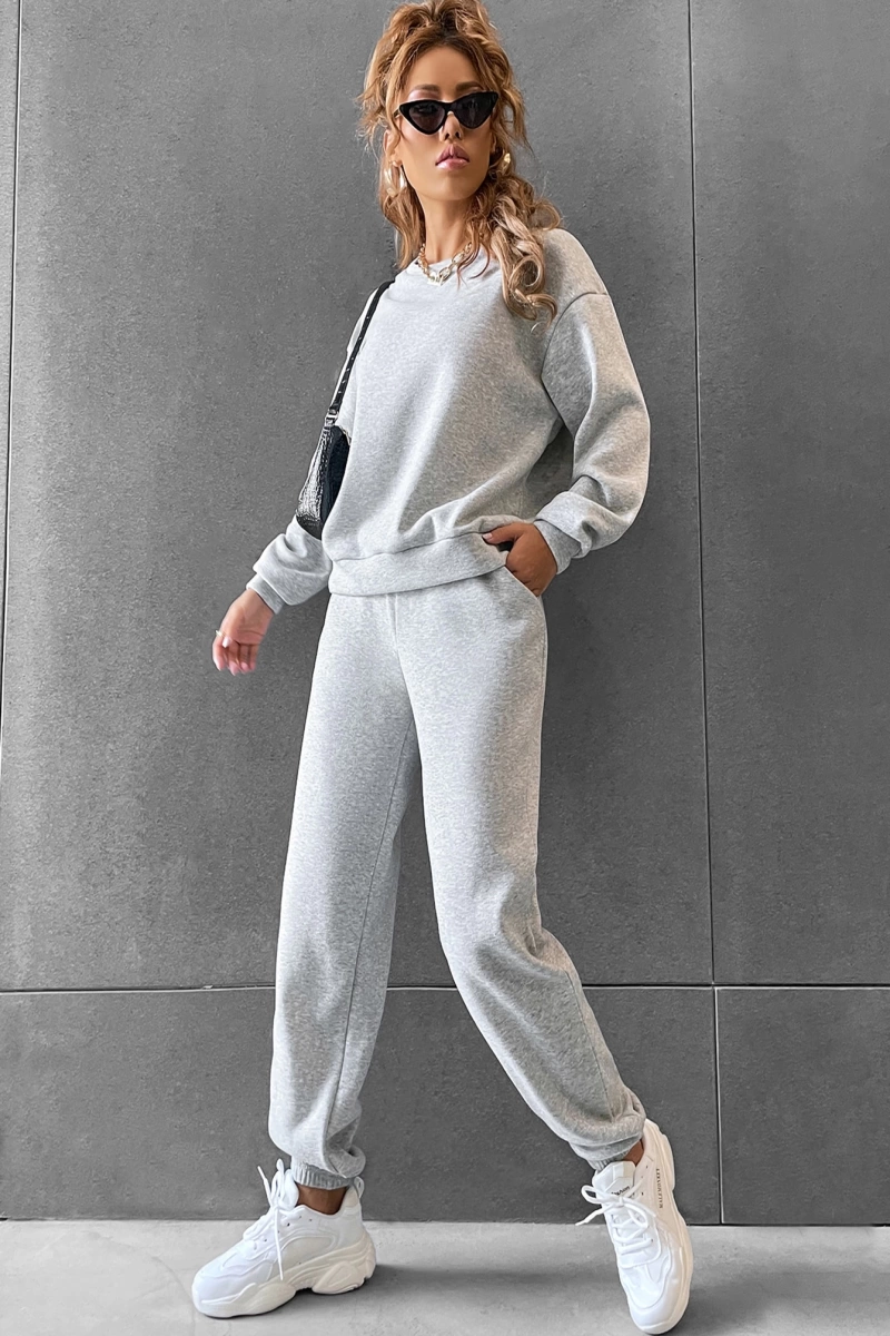 Solid Düşük Omuz Sweatshirt & Eşofman Altı