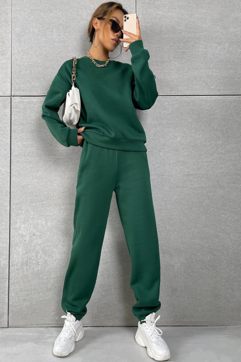 Solid Düşük Omuz Sweatshirt & Eşofman Altı