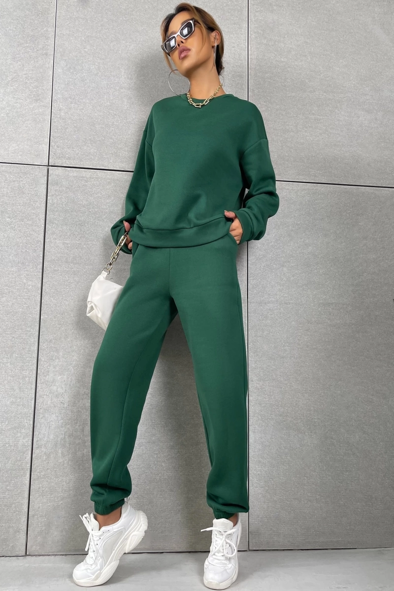 Solid Düşük Omuz Sweatshirt & Eşofman Altı