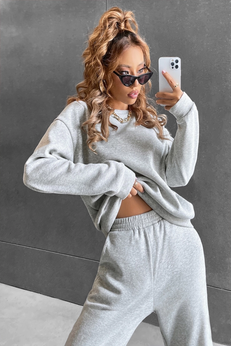 Solid Düşük Omuz Sweatshirt & Eşofman Altı