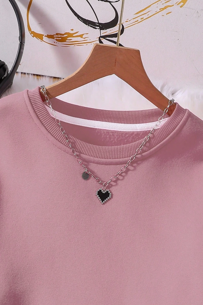 Solid Termal Astarlı Sweatshirt ve Bağcıklı Bel Eşofman Altı