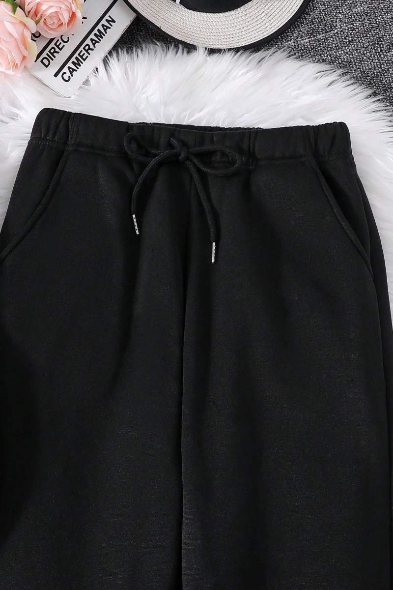 Solid Termal Astarlı Sweatshirt ve Bağcıklı Bel Eşofman Altı