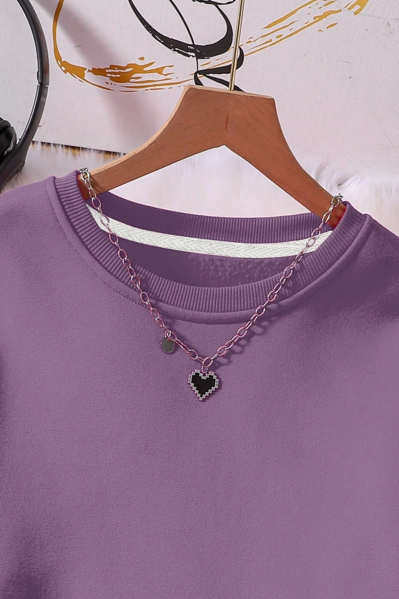 Solid Termal Astarlı Sweatshirt ve Bağcıklı Bel Eşofman Altı
