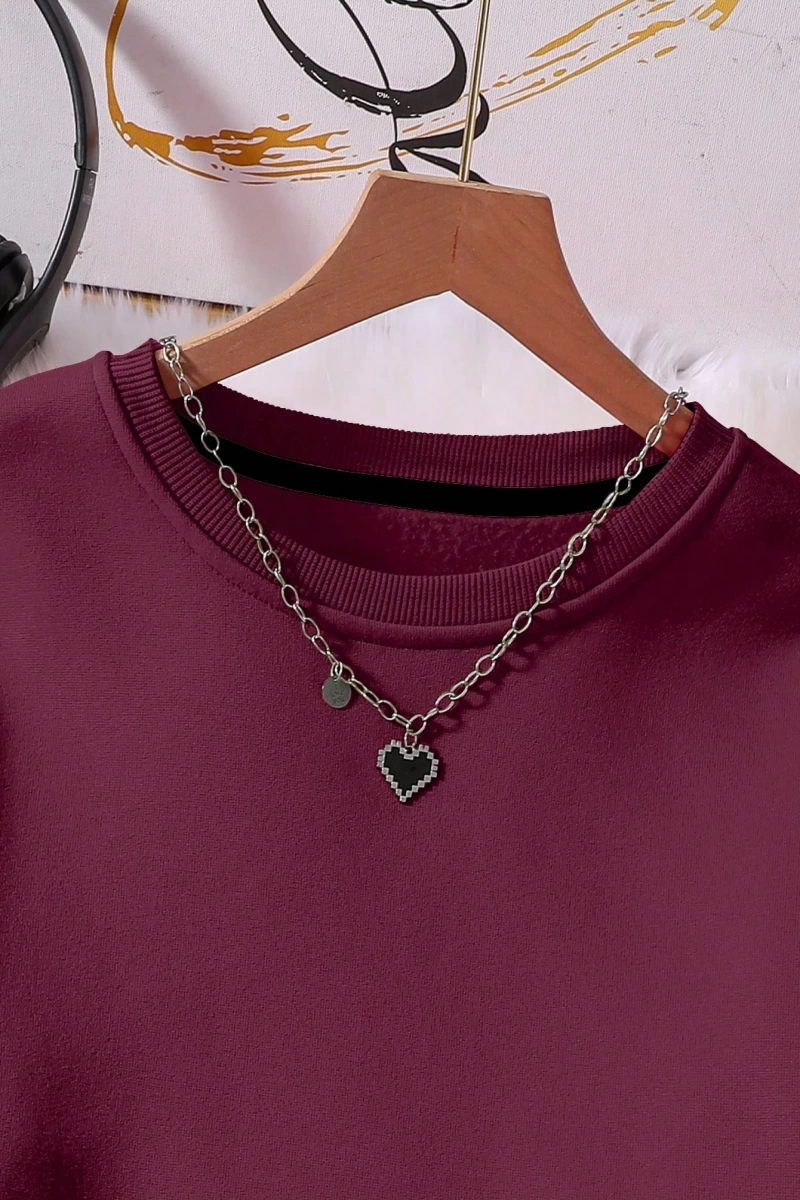 Solid Termal Astarlı Sweatshirt ve Bağcıklı Bel Eşofman Altı