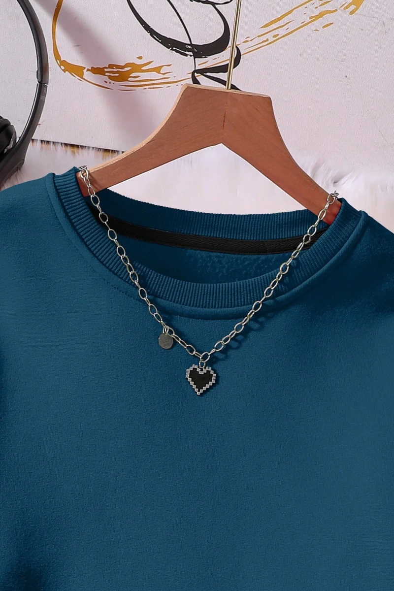 Solid Termal Astarlı Sweatshirt ve Bağcıklı Bel Eşofman Altı