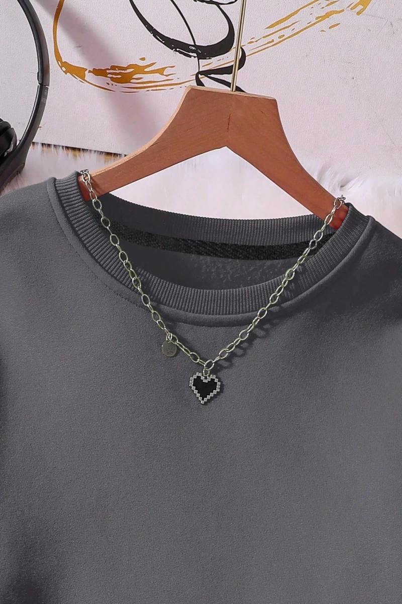 Solid Termal Astarlı Sweatshirt ve Bağcıklı Bel Eşofman Altı