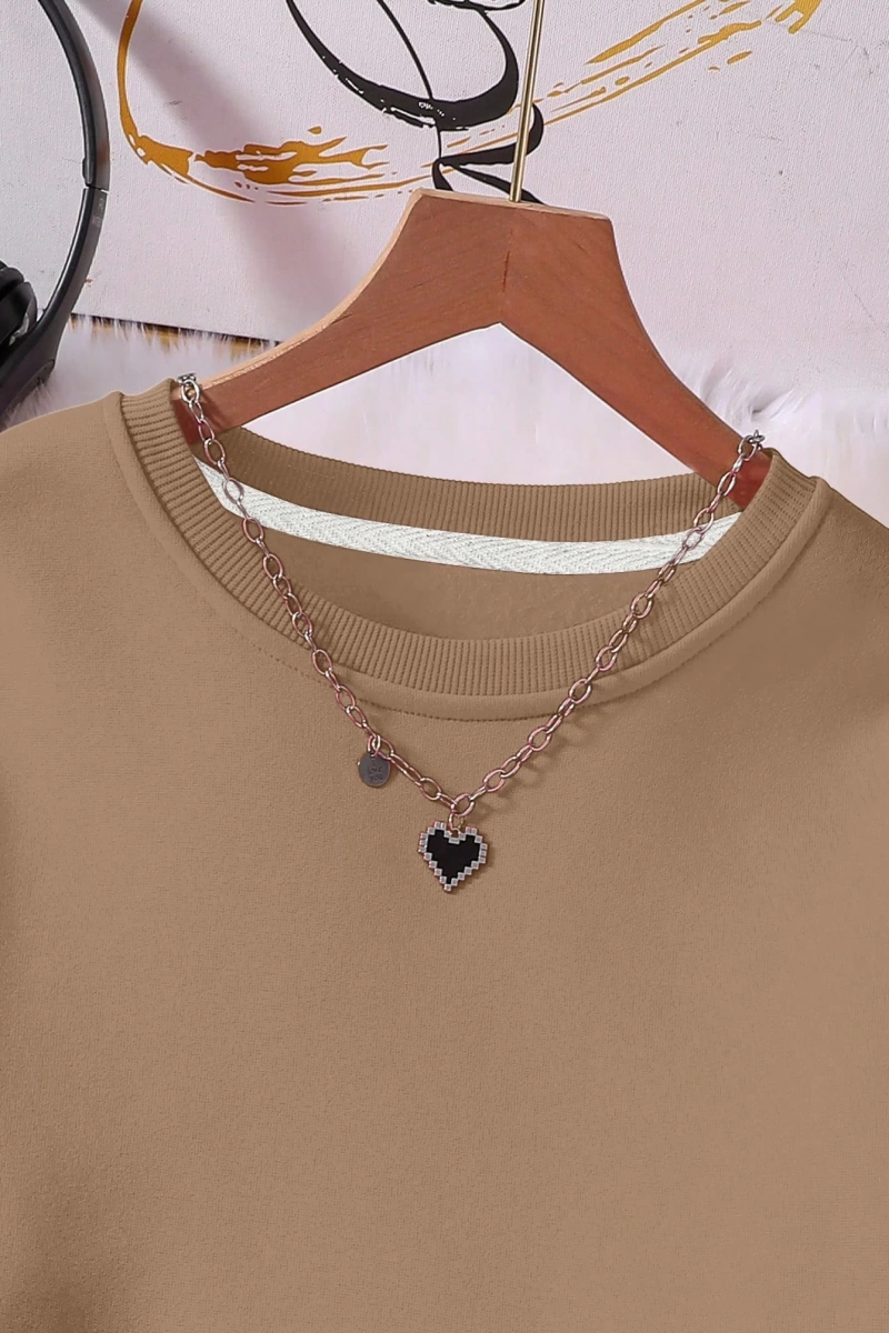 Solid Termal Astarlı Sweatshirt ve Bağcıklı Bel Eşofman Altı