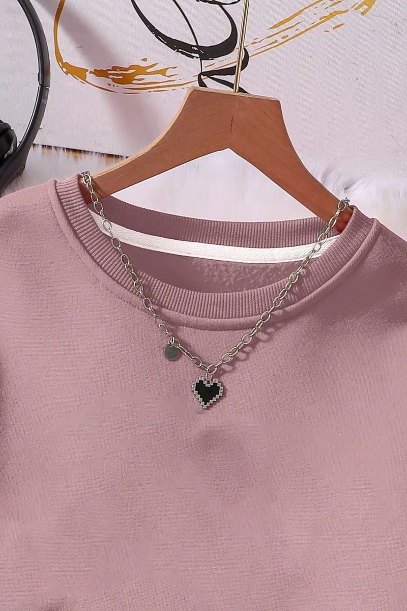 Solid Termal Astarlı Sweatshirt ve Bağcıklı Bel Eşofman Altı