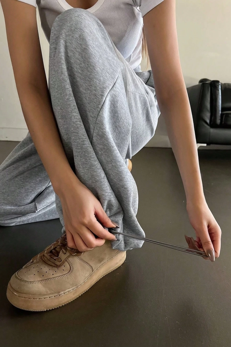 Solva Kadın Bağcıklı Bel Düz Renk Bol Günlük Eşofman Altı, Bol Pantolon