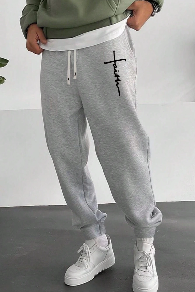 Sonbahar Yeni Erkek Eşofman Altı, Örme Elastik Bel Bağcıklı Jogger Pantolon, Harf Grafik Bask