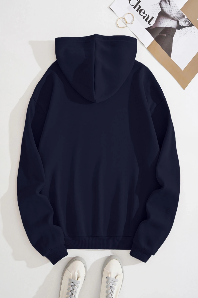 Star Kadın Bağcıklı Düz Renk Patchwork Uzun Kollu Ön Fermuarlı Cep Kapüşonlu Sweatshirt, Model 5182
