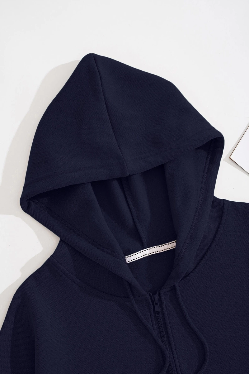 Star Kadın Bağcıklı Düz Renk Patchwork Uzun Kollu Ön Fermuarlı Cep Kapüşonlu Sweatshirt, Model 5182