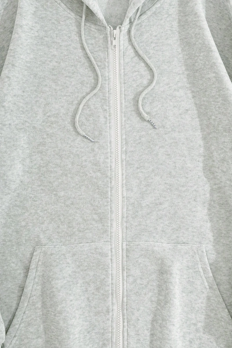 Star Kadın Bağcıklı Düz Renk Patchwork Uzun Kollu Ön Fermuarlı Cep Kapüşonlu Sweatshirt, Model 5182
