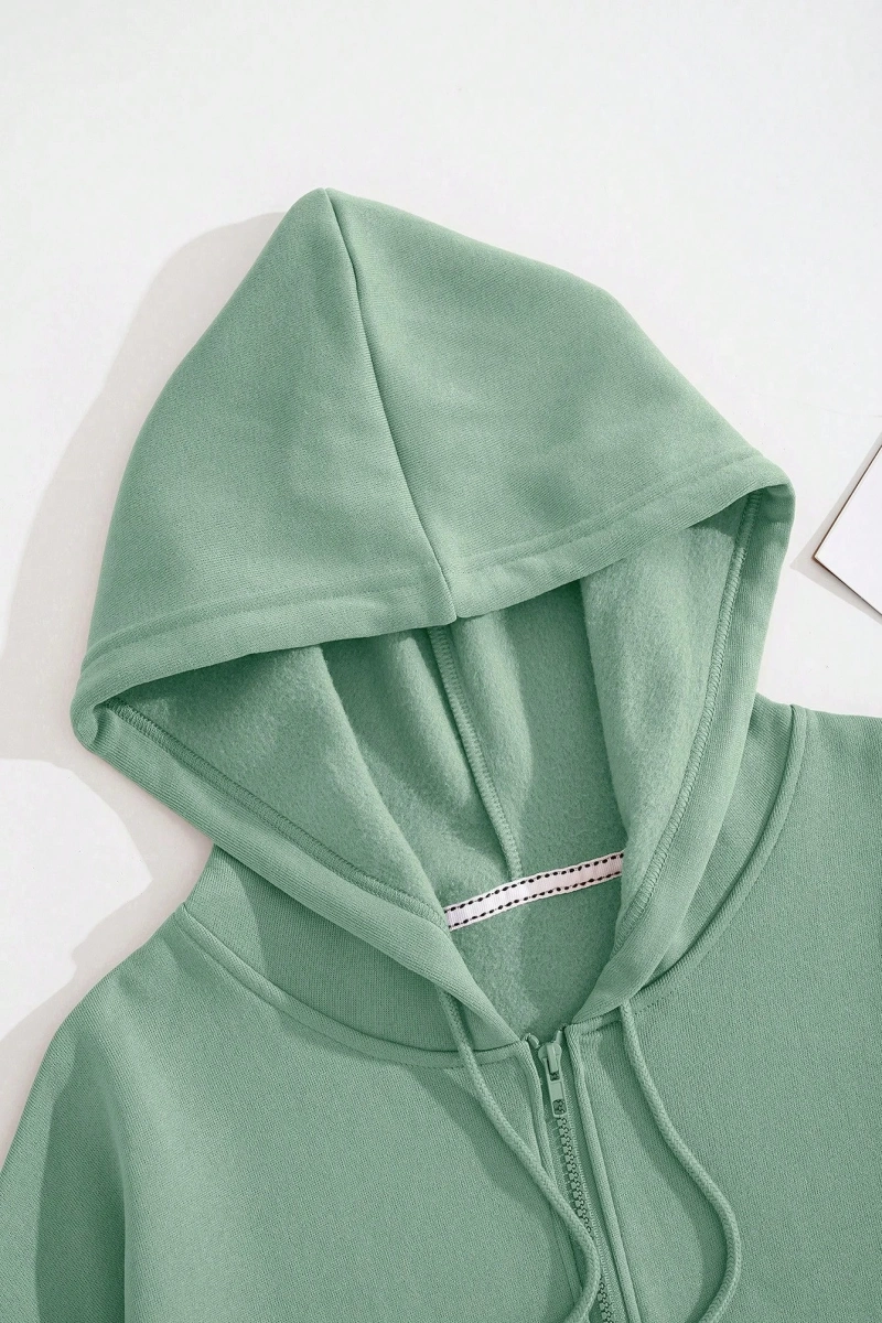 Star Kadın Bağcıklı Düz Renk Patchwork Uzun Kollu Ön Fermuarlı Cep Kapüşonlu Sweatshirt, Model 5182