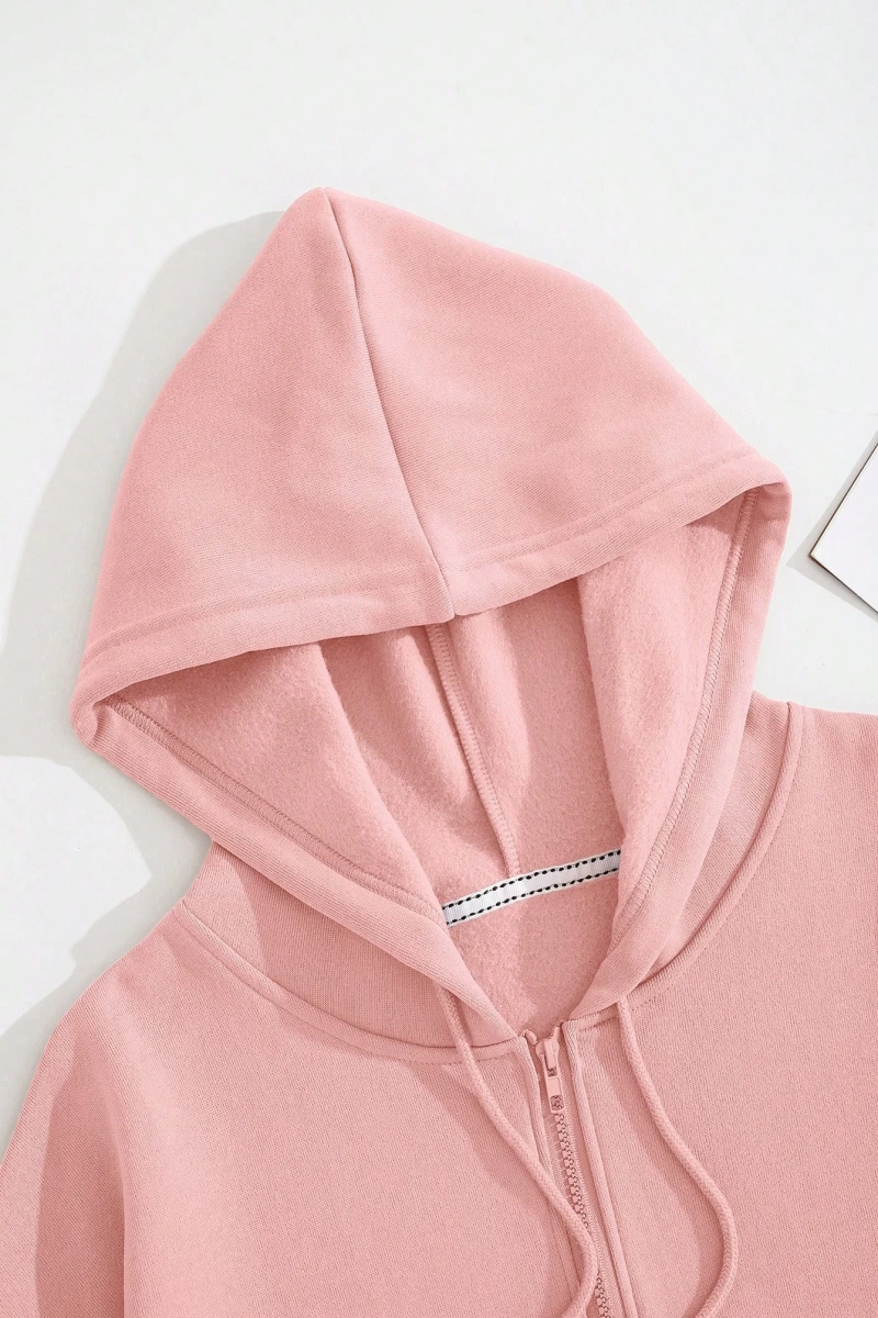 Star Kadın Bağcıklı Düz Renk Patchwork Uzun Kollu Ön Fermuarlı Cep Kapüşonlu Sweatshirt, Model 5182
