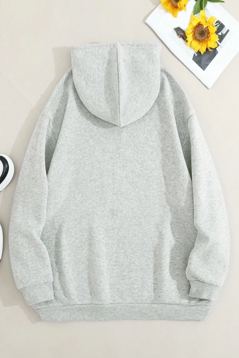 Star Kadın Bağcıklı Düz Renk Patchwork Uzun Kollu Ön Fermuarlı Cep Kapüşonlu Sweatshirt, Model 5182