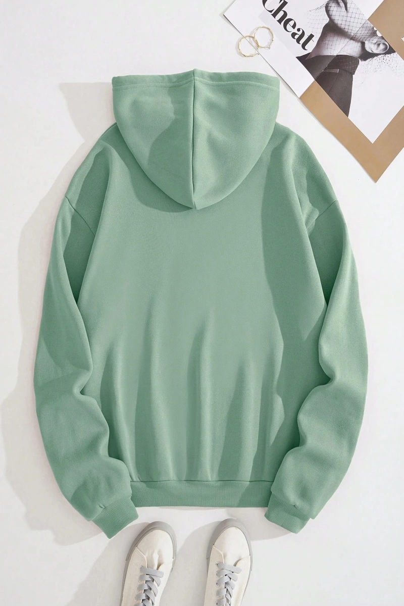 Star Kadın Bağcıklı Düz Renk Patchwork Uzun Kollu Ön Fermuarlı Cep Kapüşonlu Sweatshirt, Model 5182
