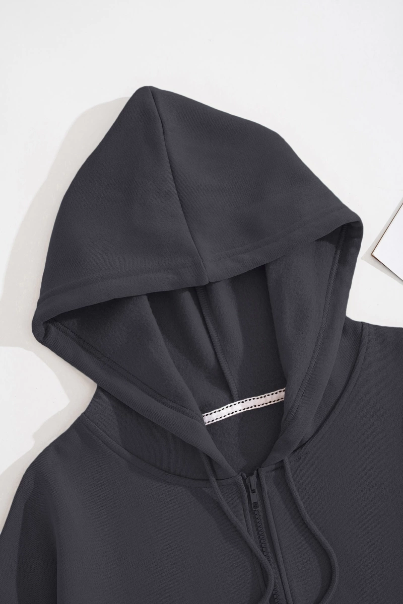 Star Kadın Bağcıklı Düz Renk Patchwork Uzun Kollu Ön Fermuarlı Cep Kapüşonlu Sweatshirt, Model 5182