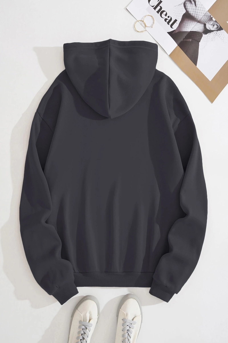 Star Kadın Bağcıklı Düz Renk Patchwork Uzun Kollu Ön Fermuarlı Cep Kapüşonlu Sweatshirt, Model 5182