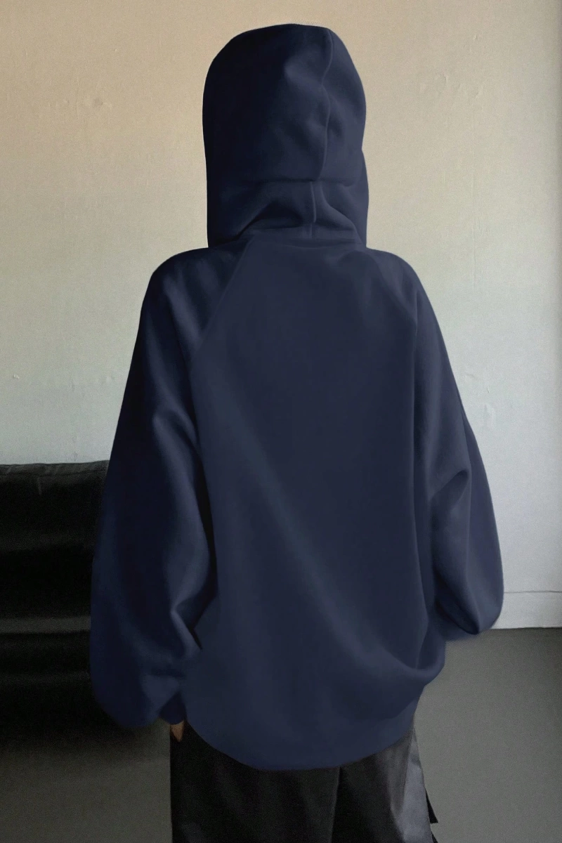 Star Kadın Sonbahar/Kış Mektup Baskılı Fermuarlı Bağcıklı Kapüşonlu Sweatshirt Model 5181