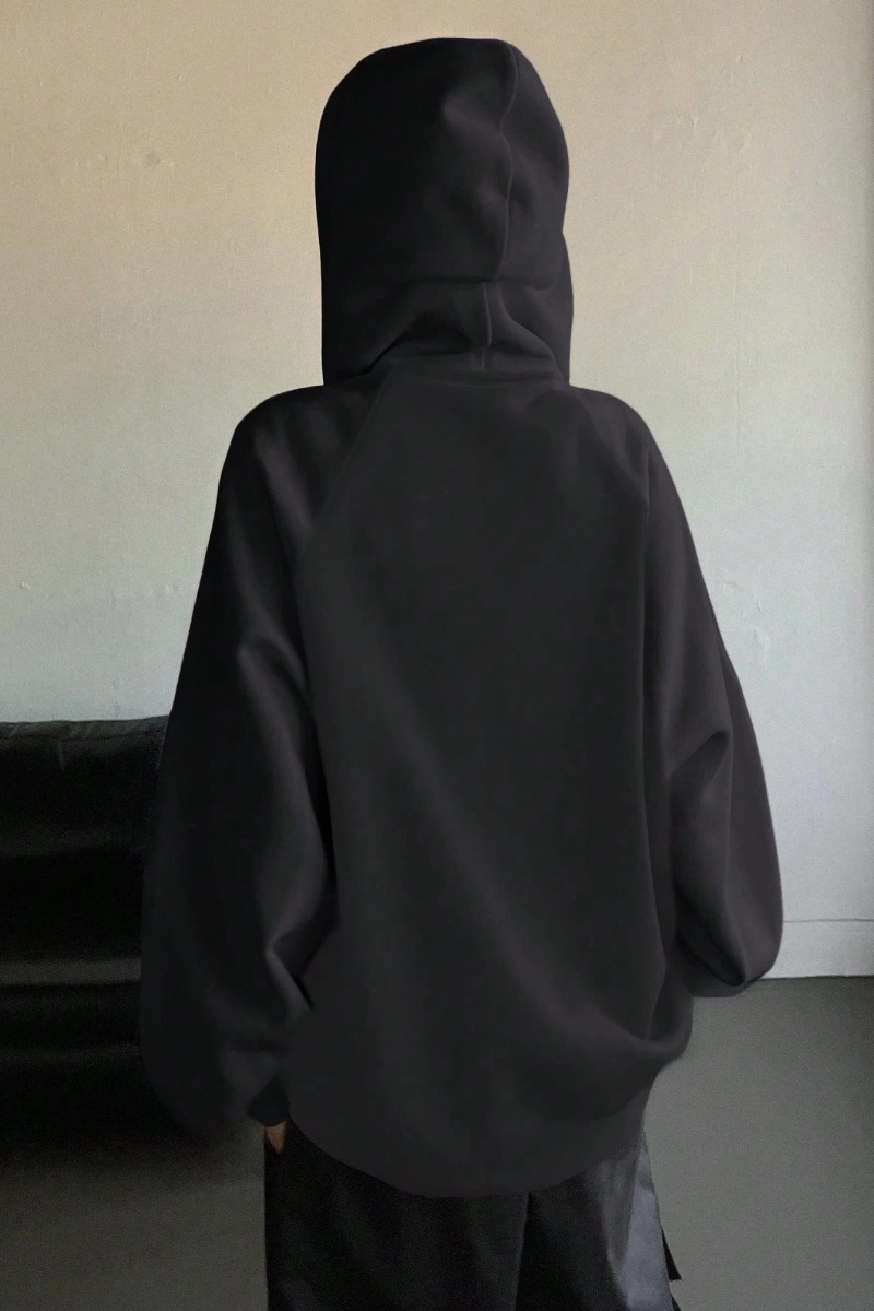 Star Kadın Sonbahar/Kış Mektup Baskılı Fermuarlı Bağcıklı Kapüşonlu Sweatshirt Model 5181