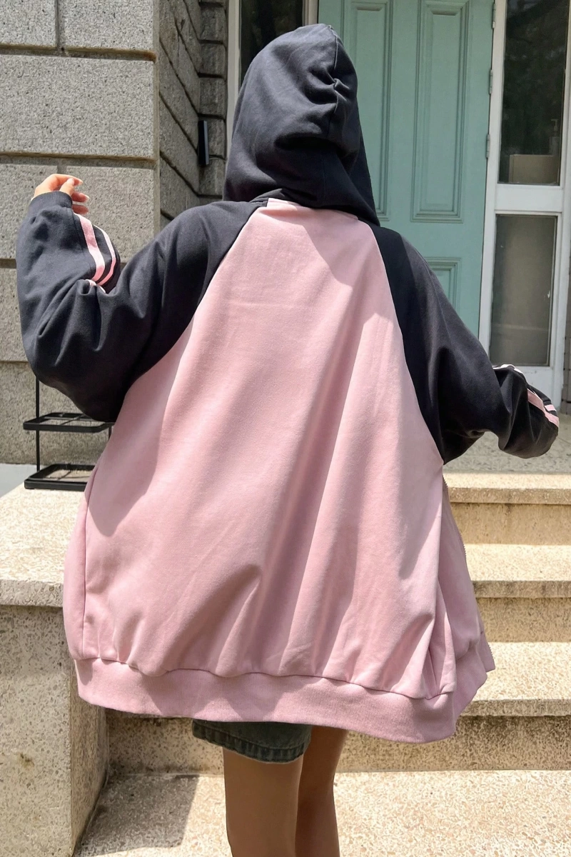Star Kadın Sonbahar/Kış Mektup Baskılı Fermuarlı Bağcıklı Kapüşonlu Sweatshirt Model 5181