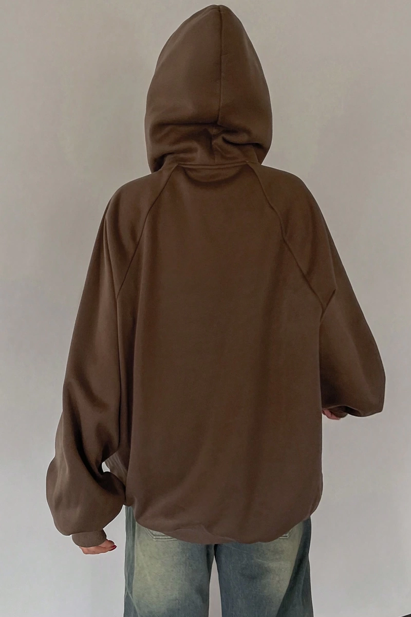 Star Kadın Sonbahar/Kış Mektup Baskılı Fermuarlı Bağcıklı Kapüşonlu Sweatshirt Model 5181