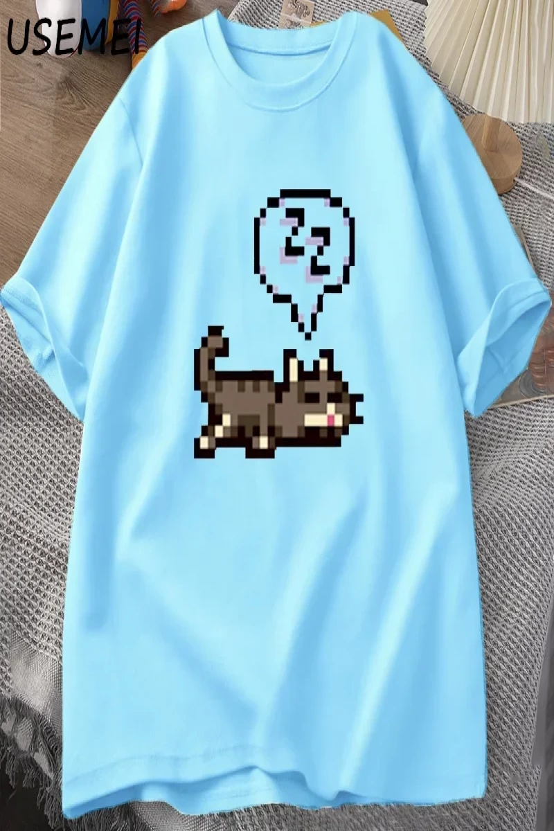 Starvalley vadisi uyku kedi Sploot grafik T shirt erkekler rahat komik kısa kollu tişört Unis 2907