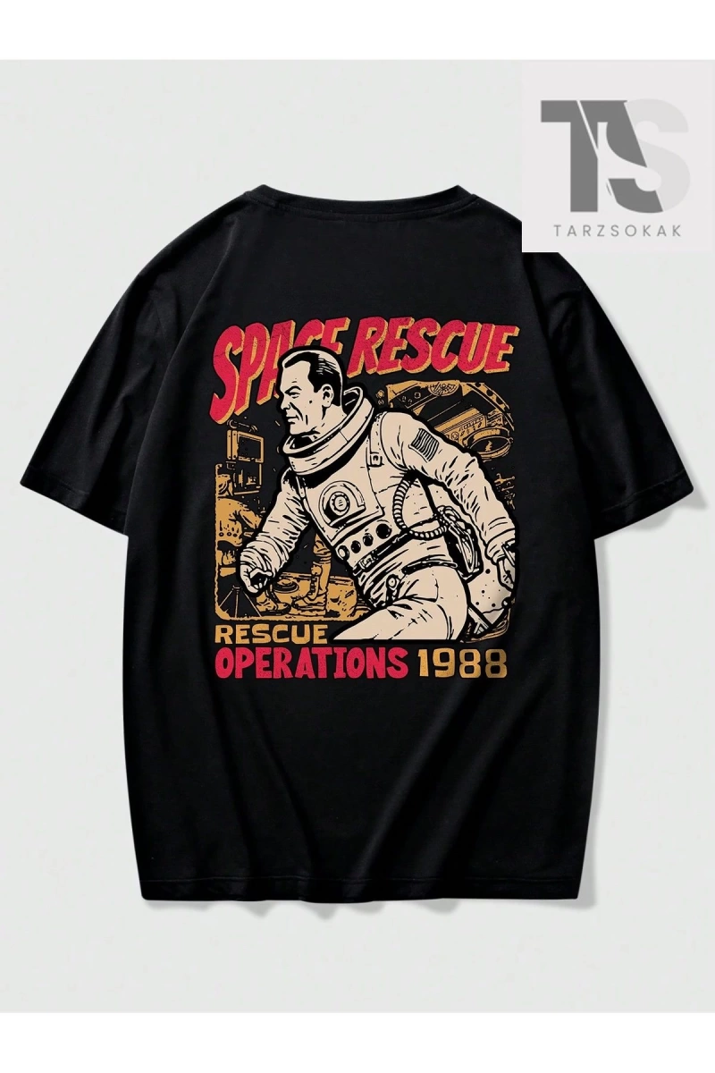 Street Life Erkek Astronot Yazılı Baskılı T-Shirt