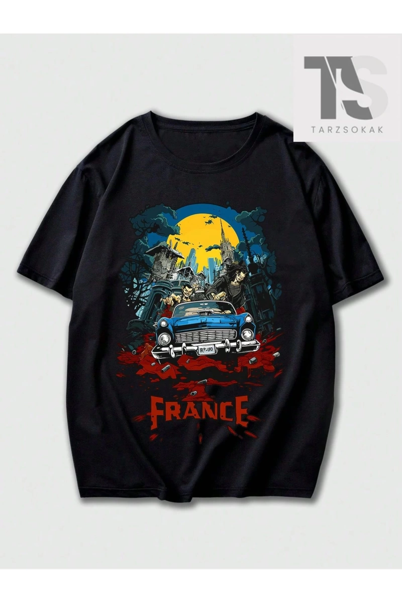 Street Life Erkek Kafatası ve Slogan Baskılı T-shirt