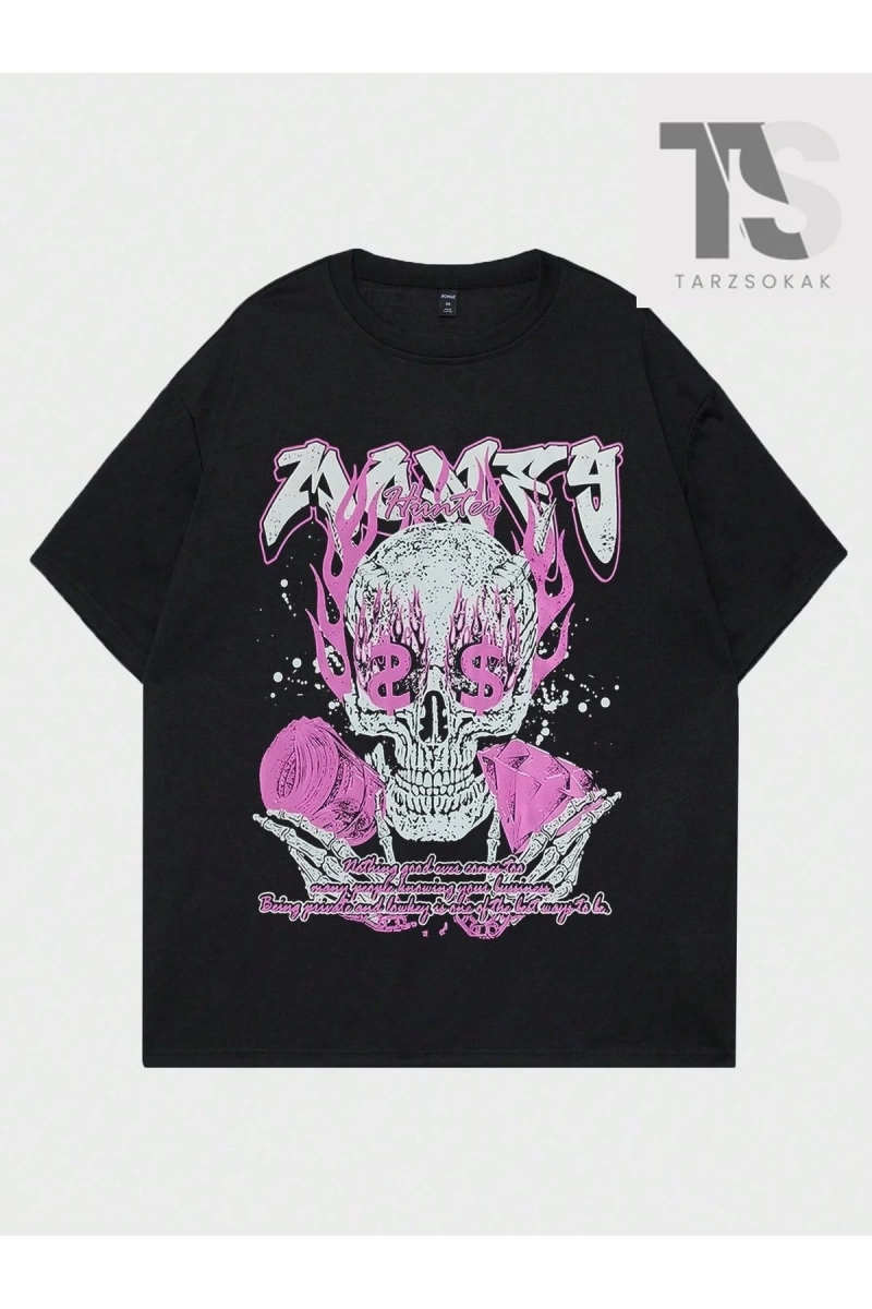 Street Life Erkek Kanat & Harf Baskılı Oversize T-shirt