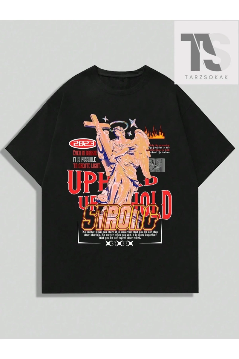 Street Life Erkek Melek & Harf Baskılı Kısa Kollu T-shirt