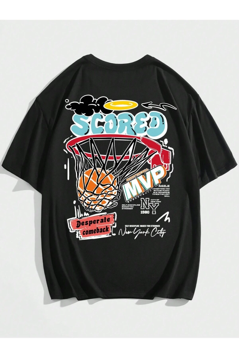 Street Life Guys Sloganlı Basketbol Grafikli Harajuku Style