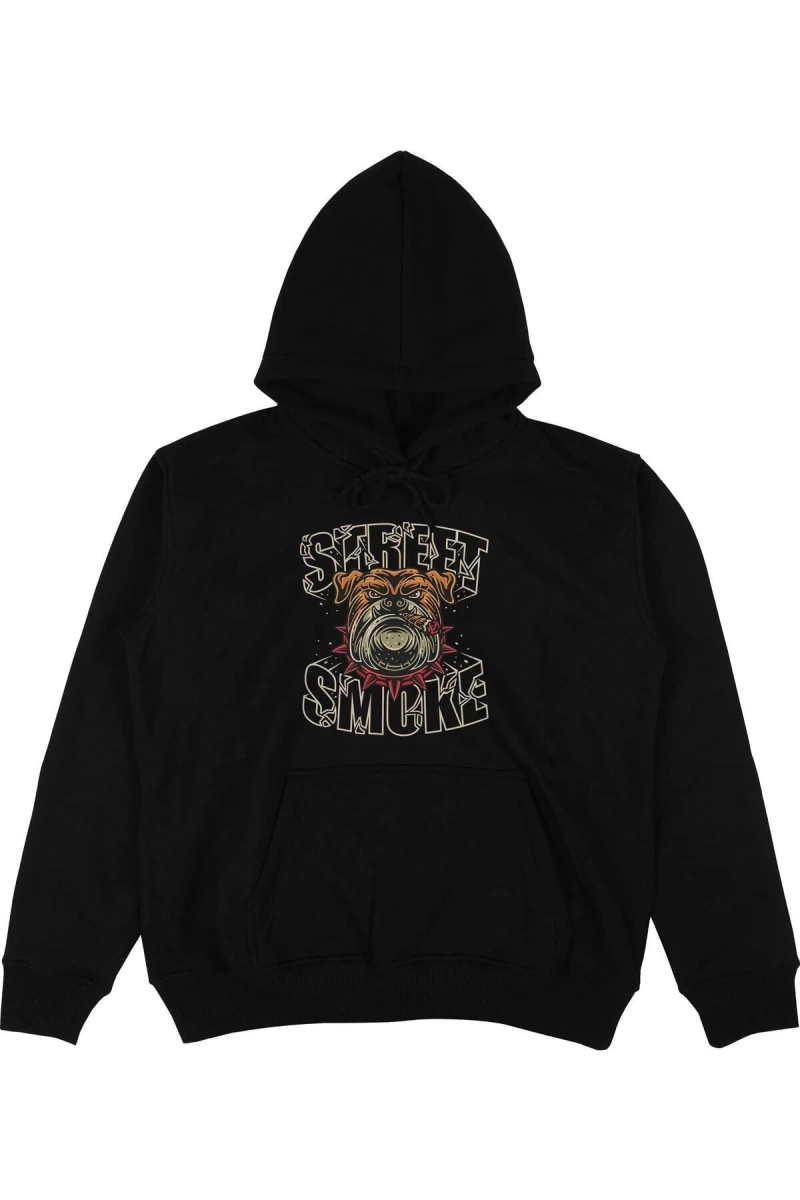 Street Smoke Siyah Oversize Unisex Kapüşonlu Sweatshirt Hoodie