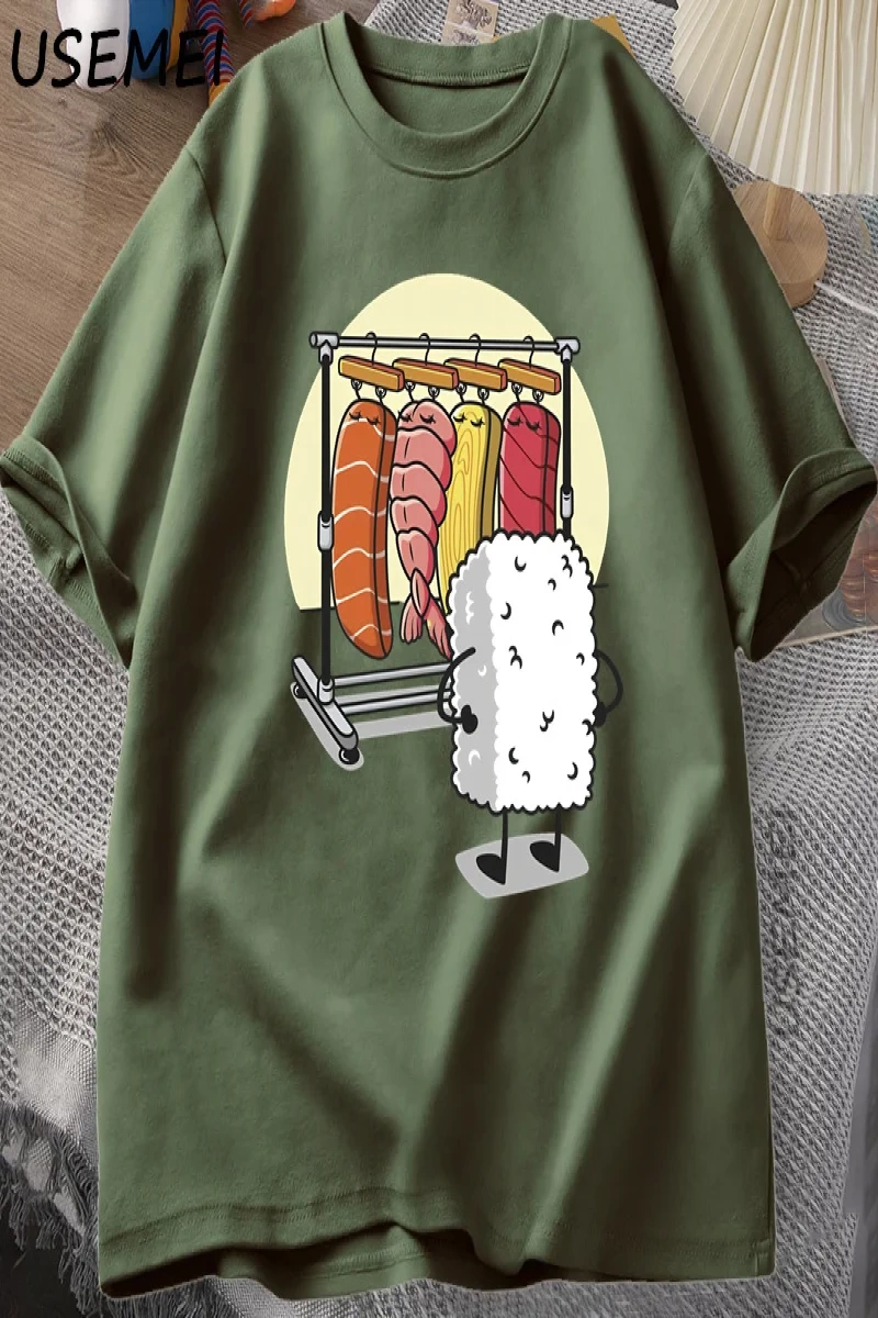 Suşi Dolap TKadın Erkek Komik Yüksek Kaliteli T-shirt Pamuk Grafik T Shirt Gevşek Kıs 2915