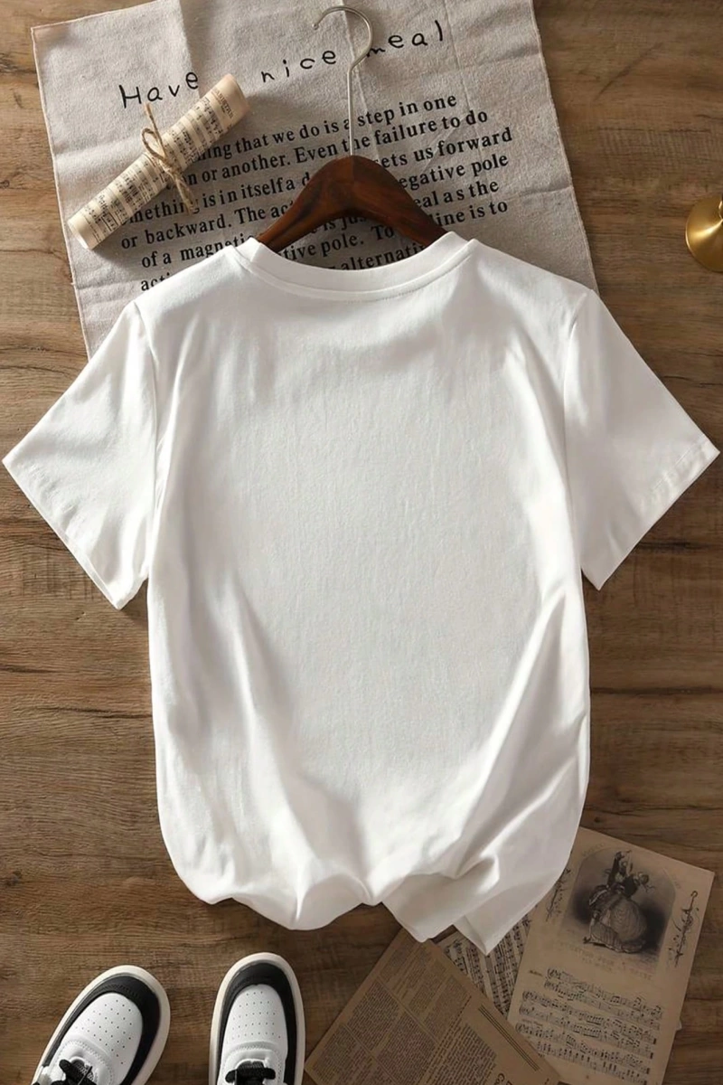 Süt İpek Normal Tişört, Minimalist Moda Günlük Giyim