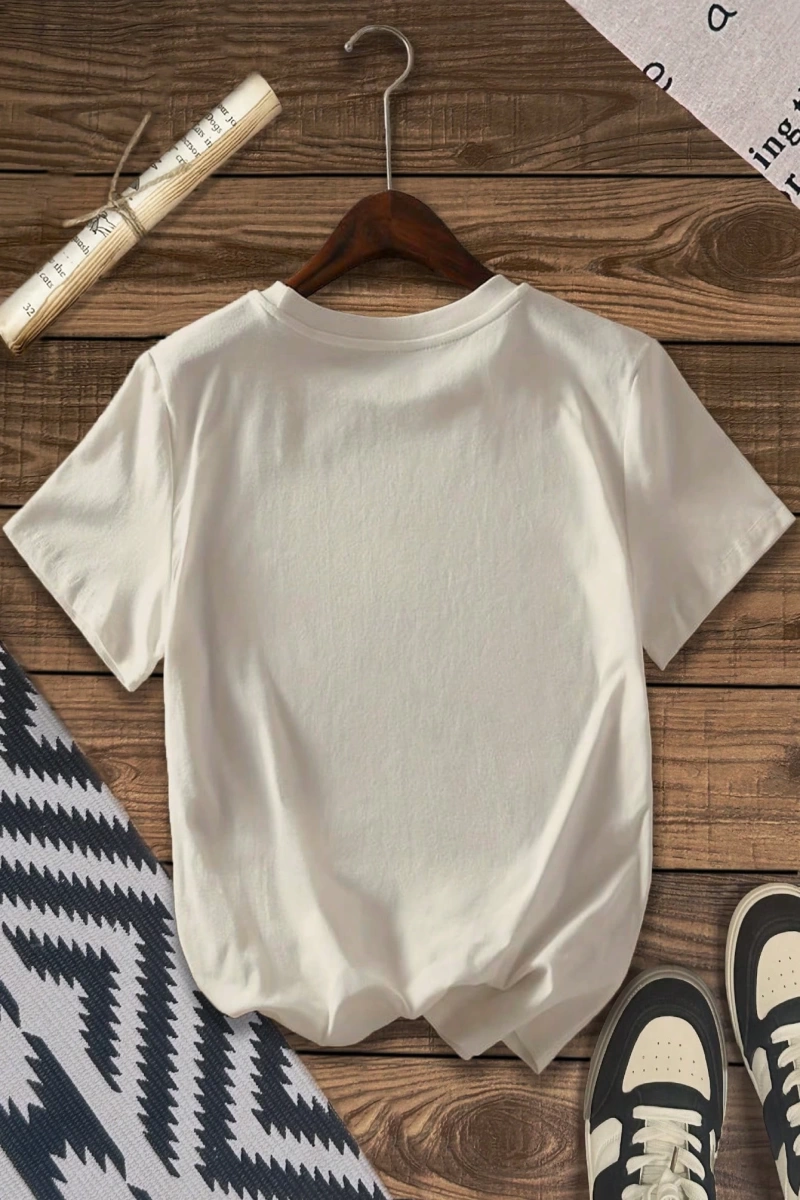 Süt İpek Normal Tişört, Minimalist Moda Günlük Giyim