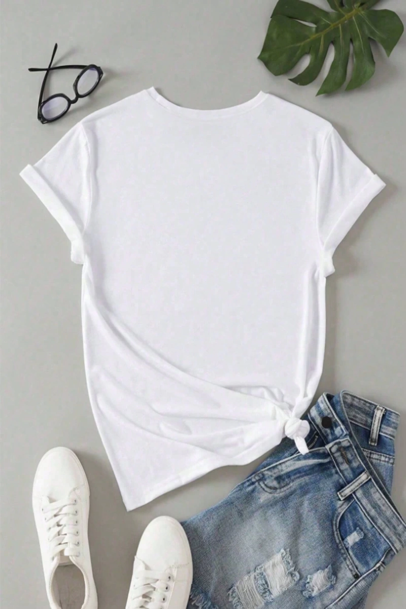 Süt İpek Normal Tişört, Minimalist Moda Günlük Giyim